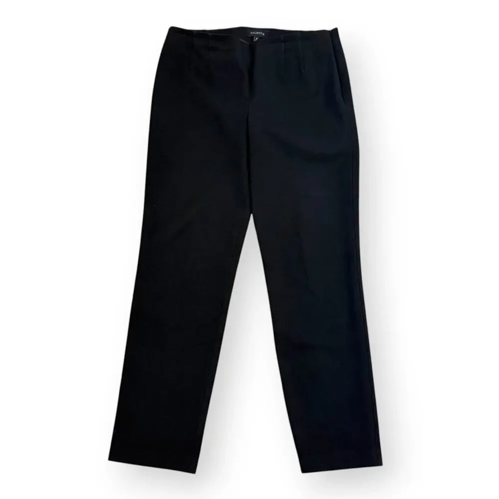 Talbots Black Ponte Dress Pants 10 Side Zip Straight Leg Stretch Trousers Office
